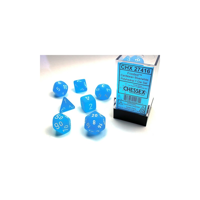 Frosted™ Polyhedral Caribbean Blue™/white 7-Die Set