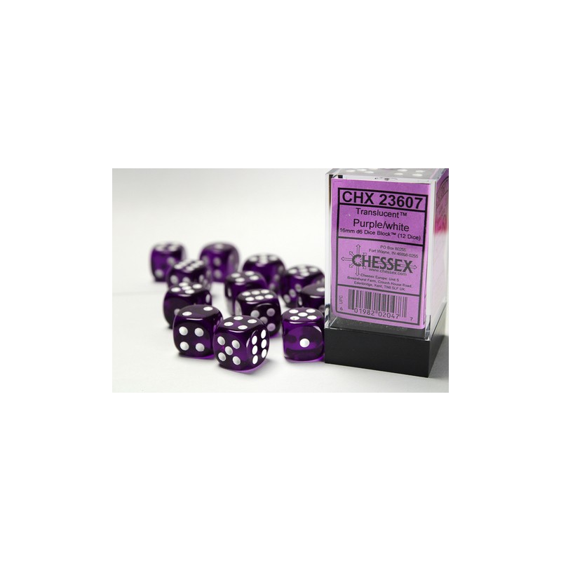 Translucent 16mm d6 Purple/white Dice Block™ (12 dice)