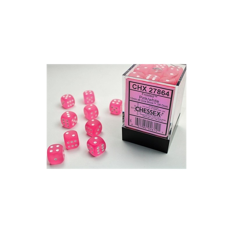 Frosted™ 16mm d6 Pink/white Dice Block™ (12 dice)