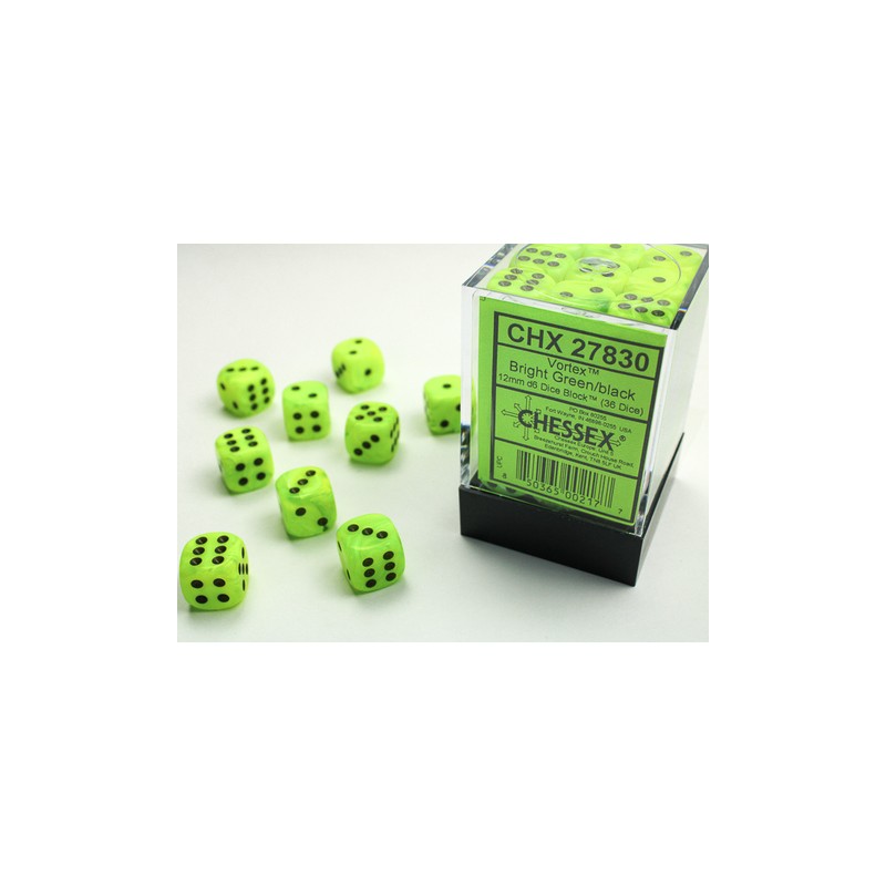 Vortex® 12mm d6 Bright Green/black Dice Block™ (36 dice)