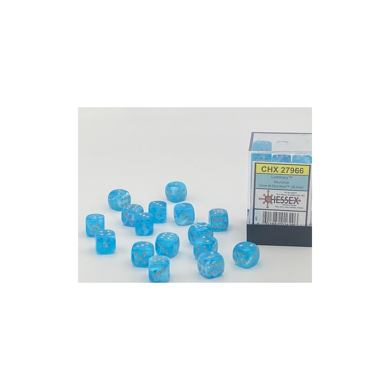 Luminary™ 12mm d6 Sky/silver Dice Block™ (36 dice)