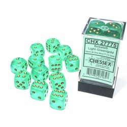 Borealis® 16mm d6 Light Green/gold Luminary™ Dice Block™ (12 dice)